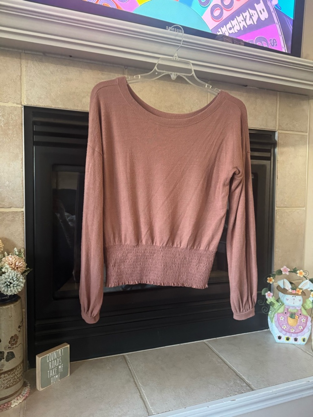 Abercrombie & Fitch Mauve Long Sleeve Scoop Neck Top